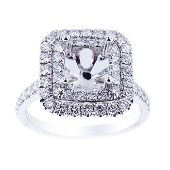 18K White Gold Diamond Double Halo Engagement Ring 1.00 Carats